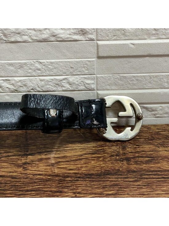 Gucci GG Interlocking Buckle Leather Belt Silver Black main image 8